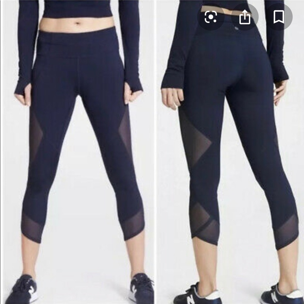Athleta black cropped leggings XS sheer detail